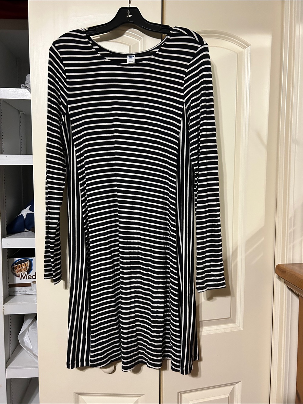 Old Navy Black and White Striped Long-Sleeve Swing Dress